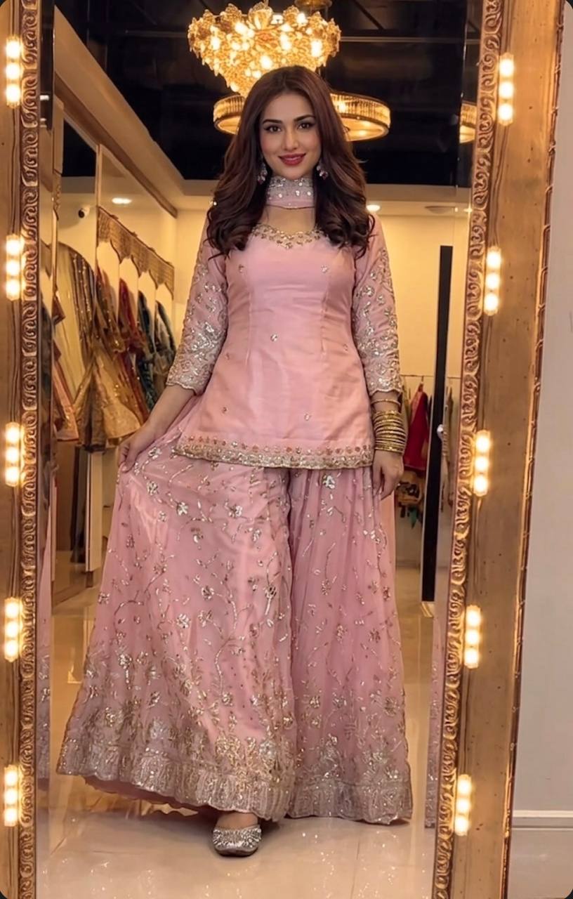 Blush Pink Scalloped Couture Ensemble